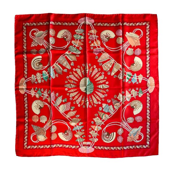 Gucci Vintage Silk Scarf – Seashell & Coral Motif - Picture 1 of 15